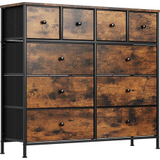 Clevich Chest of Drawers with 10 Fabric Drawers, Wooden Top, Metal Frame, Suitable for Bedroom, Living Room, Children's Room, Office, Hallway, Hallway (Retro Brown + Black, 1 Piece)