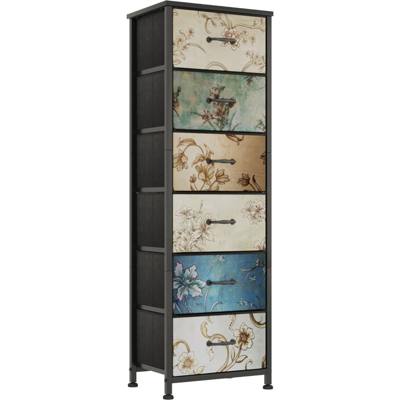 MUTUN Chest of Drawers for Bedroom, Tall Storage Tower with 6 Fabric Drawers, Metal Frame, Wide Storage Chest for Living Room
