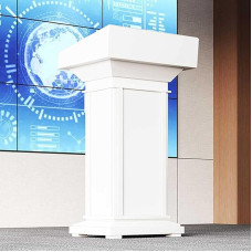 Acrylic Luxury Podium In Wood, Thicken S S for Churches with Drawer, Wide Reading Surface Reception Restaurant (Color : Bianco)