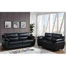 Vente-unique - Couch Set 3+2 - Faux Leather - Black - Manoa