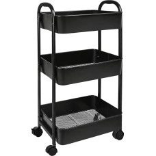 Goxeon 3 Tier Rolling Cart with Wheels Easy Assembly Kitchen Bathroom Black