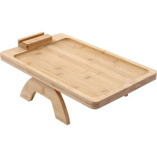 JAYEUW Sofa Tray, Modern Sofa Tray Made of Bamboo, Foldable Couch Drink Holder, Sofa Tray, Natural Bamboo Couch Cup Holder with 360° Rotating Mobile Phone Holder (Wood Colour)