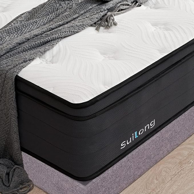 SuiLong Mattress 180 x 200 x 30 cm Hardness H3, with Oeko-Tex Certified Consists of Gel Memory Foam & Pocket Spring, Rolled Mattress, Back and Waist Pain Relief, 7 Zones, Ergonomics