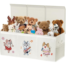 VERONLY Extra Large Toy Box for Boys and Girls, Foldable Toy Chest with Lid, Toy Chest with 2 Mesh Pockets and Handles, 96 x 34 x 39 cm, Beige