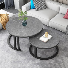 Modern Round Marble Coffee Table Set of 2 Nesting Tables for Living Room and Home Office