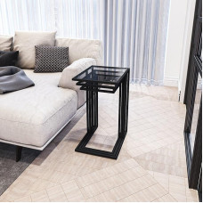 Hanah Home Stylish Black Nesting Table Set (3 Pieces), 100% Tempered Glass, 4 mm Thickness, Metal Legs, Perfect for Modern Living Rooms and Offices