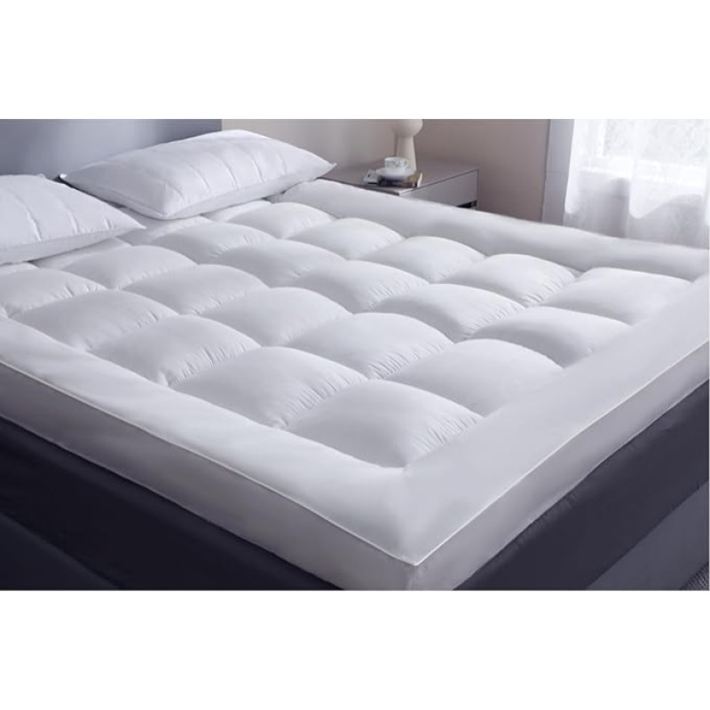 Threads For Bed Premium Mattress Topper 4 Inch Extra Thick, 90 x 200 ± 10 cm Extra Deep Mattress Topper with Embossed Fabric and Super Soft Filling, 4 Elastic Bands for a Secure Fit