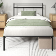 Zinus Elias Bed 200 x 90 cm - 30 cm High - Metal Bed Frame with Headboard - Metal Bed with Slatted Frame - No Box Spring Bed Required - Under Bed Space - Modern Design - Black