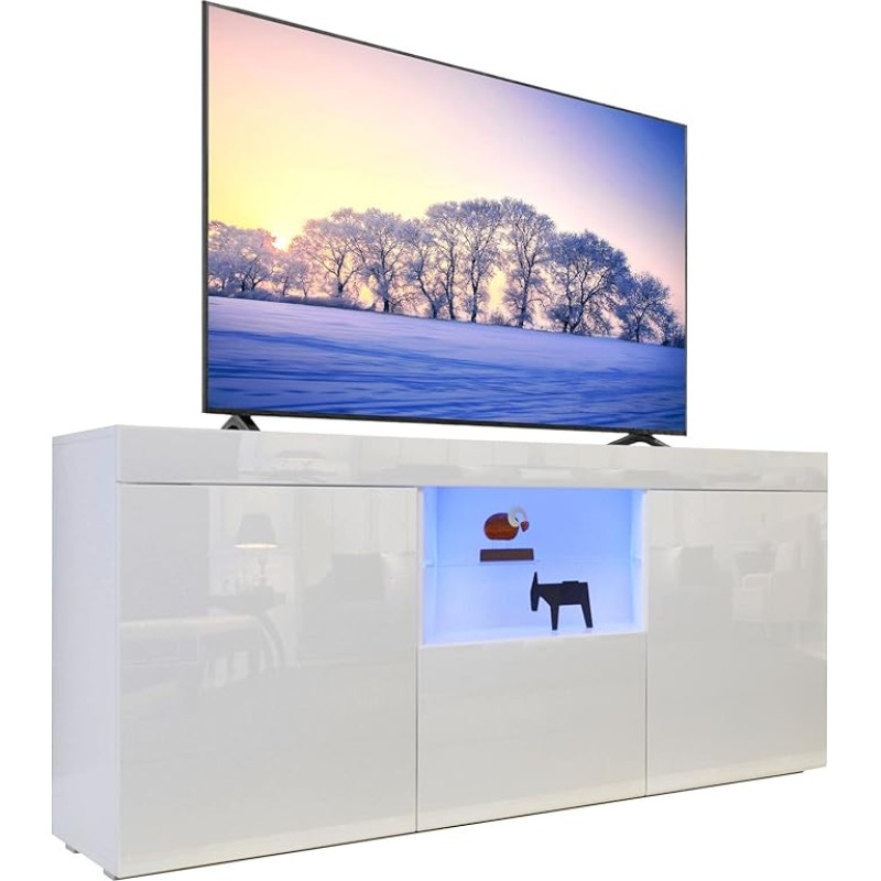 Dripex TV Cabinet Lowboard with LED Lighting White High Gloss TV Table TV Board with Large Storage Space 135 x 70 x 35 cm