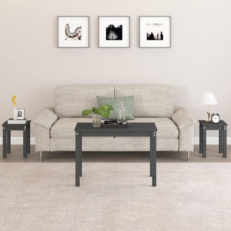 GCHDHAPB Tables, Accent Tables, End Tables, Nesting Tables, Set of 3, Grey, Solid Wood, Pine