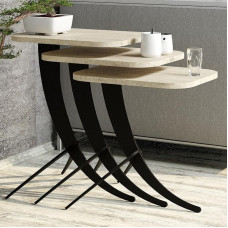 Hanah Home Elegant Nesting Table Set (3 Pieces), Travertine Marble Finish, 100% Melamine Coated, 18 mm Thick, Perfect for Modern Living Rooms and Offices