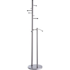 Alco-Albert 2814 Stainless Steel Coat Stand with 6 Hooks and Separate Hanger, Freestanding, Approx. 47 x 181 cm, Silver, Space Saving
