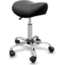 QUIRUMED Pony Stool Ergonomic Steel Frame Black Colour Faux Leather Padding Height Adjustable Padded Seat Swivel Wheels 150kg