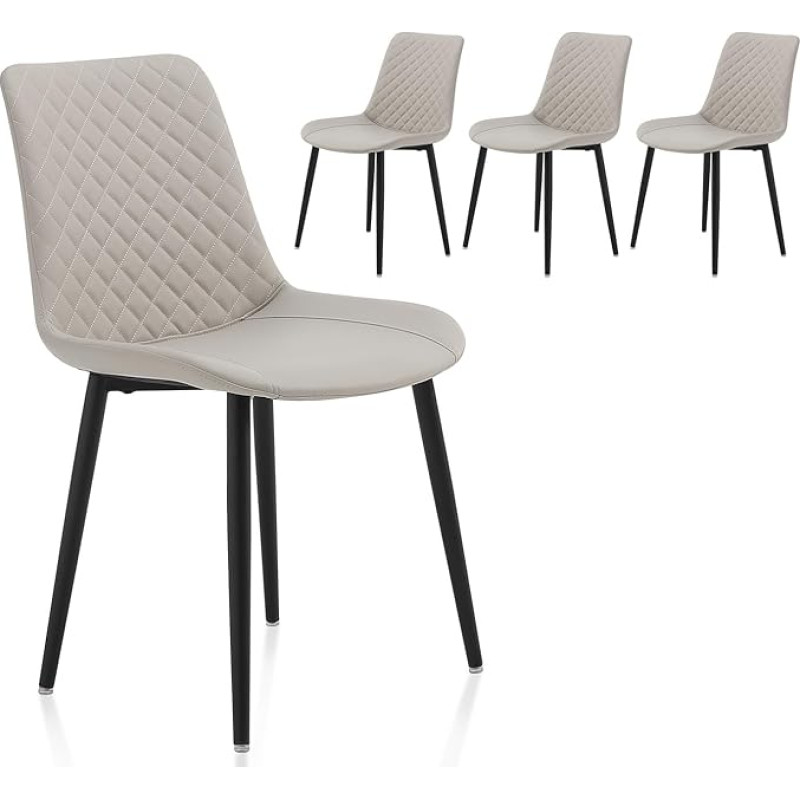 MSOBAIW Mid Century Modern Dining Room Chairs, Set of 4, Beige Padded Faux Leather Kitchen Chairs with Metal Legs for Dining Room & Living Room