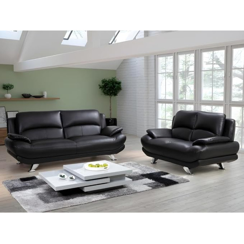 Vente-unique - Couch set 3+2 - faux leather - black - MUSKO
