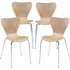 [en.casa] Dining Room Chairs, Set of 4, Essunga Chairs for Dining Room, Kitchen Chairs, Stackable Chair, Wood, Metal Legs, 80 x 48 x 46 cm, Recliner Chair, Natural/Chrome
