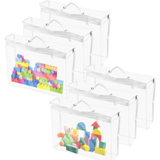 KNGNGK 6 Pieces Toy Storage Bags, 40 × 30 × 10 cm, Waterproof PVC Toy Storage Bags with Zipper, Transparent, Organizer with Handle for Building Blocks, Books, Puzzle
