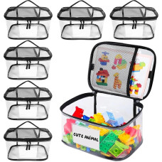 6 Pack Large Kids Toy Storage Organizer - Durable PVC Storage Bag Organizer for Building Blocks, Toys, Puzzles - Toy Organizer and Storage, Transparent