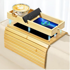 Luxspire Coucharm-Tablett, 2-in-1 magnetisches, abnehmbares Sofa-Armlehnentablett mit Getränkehalter und Handyhalter, faltbarer Bambus-Couch-Getränkehalter für Fernbedienungen, Handys, Snacks, Tassen