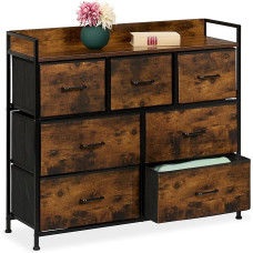 Relaxdays Chest of Drawers, HBT: 85 x 100 x 30.5 cm, 7 Fabric Drawers, Hallway, Bedroom, Industrial Drawer Shelf, Brown/Black