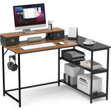 Mondeer L Shape Desk with Shelves Reversible, Corner Desk 120 x 90 x 90 cm, Removable Monitor Stand with 2 Drawers, Computer Desk for Office, Home, Office, Study, Vintage Brown and Black