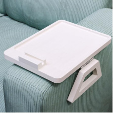 Danfoxer Couch Armrest with 360° Mobile Phone Folding Bamboo Tray Sofa Armrest Clip On Sofas Desk for Drinks Snacks Phone Remote Control (White)