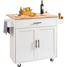 VEVOR Kitchen Trolley 1190 x 695 x 905 mm, 90.7 kg Load Capacity Kitchen Island Kitchen Cabinet, Trolley Kitchen Trolley with Towel Holder & 1 Drawer, Microwave Cabinet, Kitchen Trolley Solid Wood