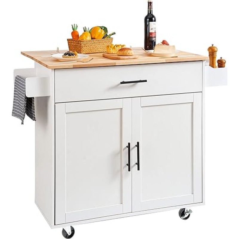 VEVOR Kitchen Trolley 1190 x 695 x 905 mm, 90.7 kg Load Capacity Kitchen Island Kitchen Cabinet, Trolley Kitchen Trolley with Towel Holder & 1 Drawer, Microwave Cabinet, Kitchen Trolley Solid Wood