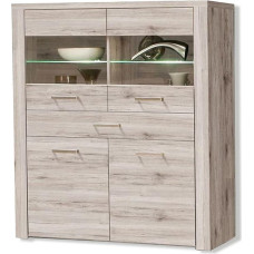FORTE Portland Display Cabinet with 2 Doors, 2 Glass Doors and 1 Drawer, Wood Composite, Sand Oak, 126.9 x 143.9 x 41.3 cm