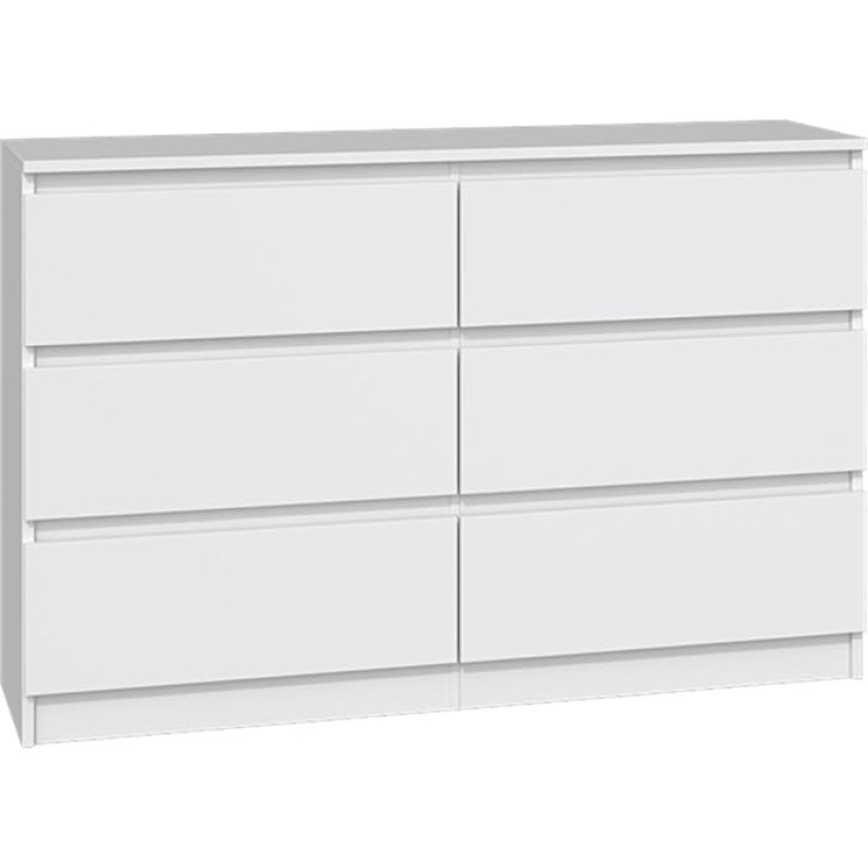 Selsey Chest of Drawers 75 x 120 x 30 cm - Six Spacious Drawers - Handle-Free Front - Robust Laminated Chipboard 16 mm - White Design - Ideal for Bedroom