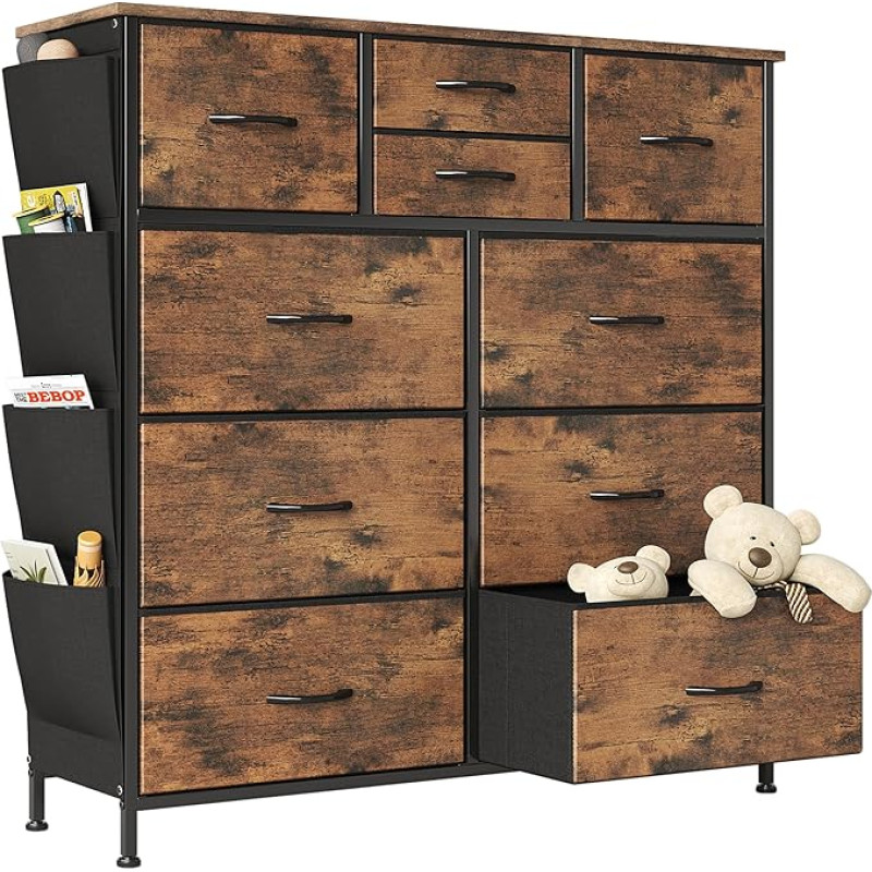 Flrrtenv Chest of Drawers for Bedroom with 10 Drawers, Wide Chest of Drawers, Fabric Storage Drawers Suitable for Children's Room, Living Room, Closet, Rustic Brown