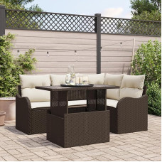 Rantry 5-teiliges Garten Sofa Set mit Kissen aus braunem Poly-Rattan, 2-Sitzer Garten Sofa mit Stauraum & Kissen aus braunem Poly-Rattan Gartenlounge Model3357191