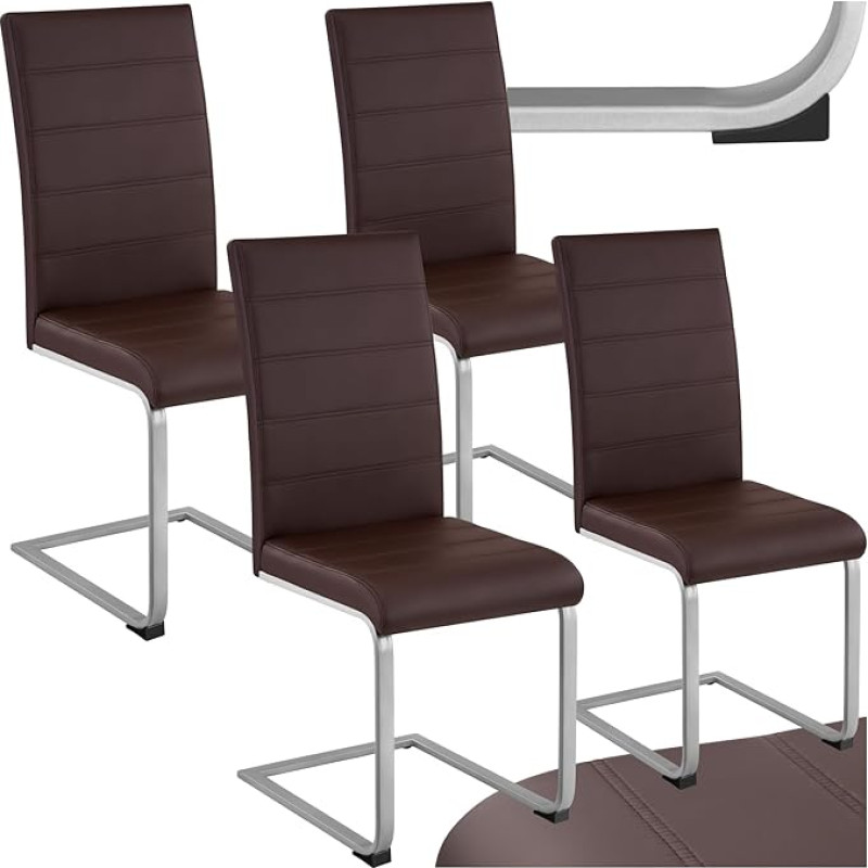tectake® Set of 4 Dining Room Chairs, Cantilever Kitchen Chairs with Backrest, Kitchen Chairs, Modern Dining Chair, Upholstered Chair, Dining Table Chairs, Visitor Chair, Brown