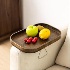 Wooden Sofa Armrest Tray Double Hinge Sofa Arm Tray Table Clip Couch Armrest Table Wooden Side Tables for Small Spaces for Eating and Drinking (Ellipse)