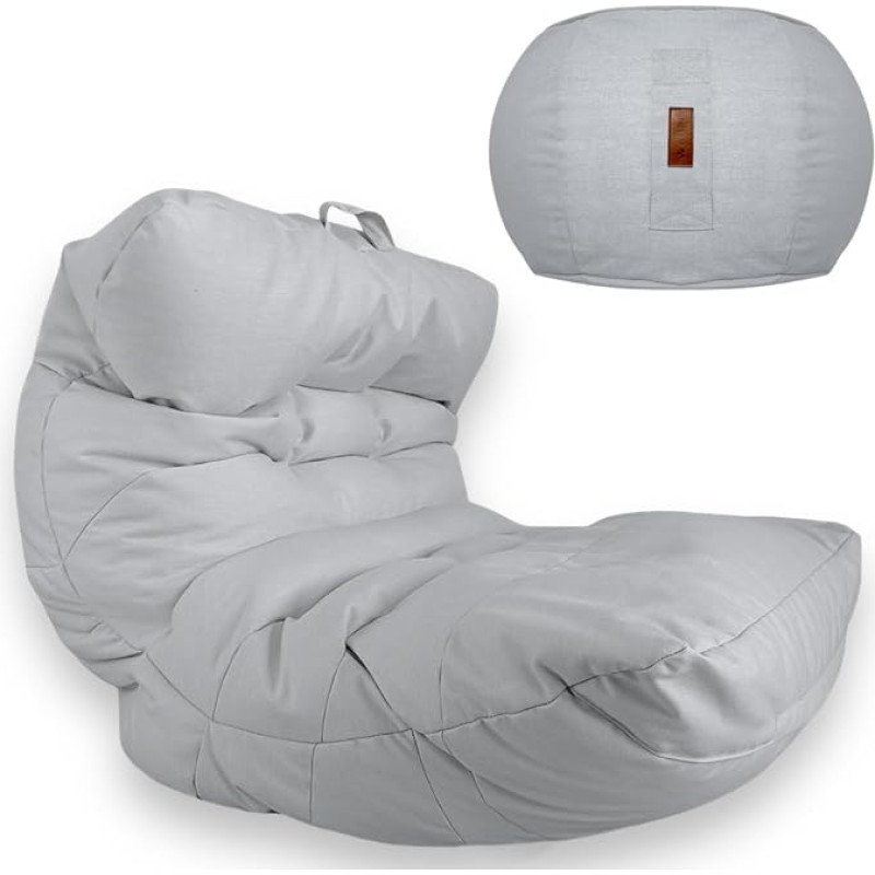 Aiire XXL Bean Bag Outdoor Modern - Giant Bean Bag Chair with Stool for Garden and Pool - Floor Cushion Coarse Floor Chair - Gaming Bean Bags for Children and Adults Grey