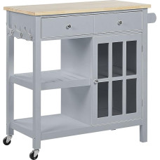 Practical Serving Trolley with Durable Tempered Glass Country House Style Grey Genoa
