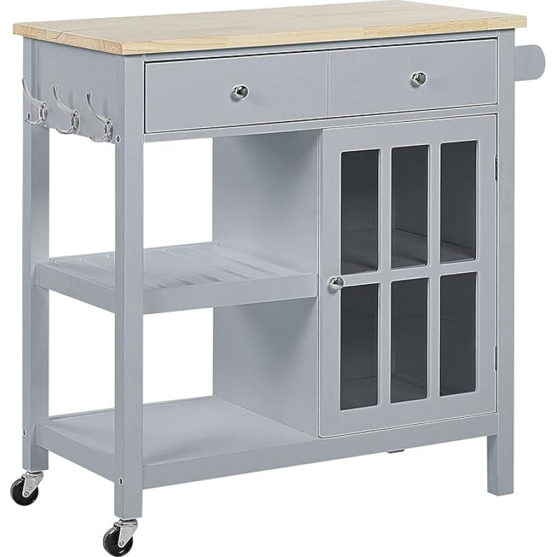 Practical Serving Trolley with Durable Tempered Glass Country House Style Grey Genoa