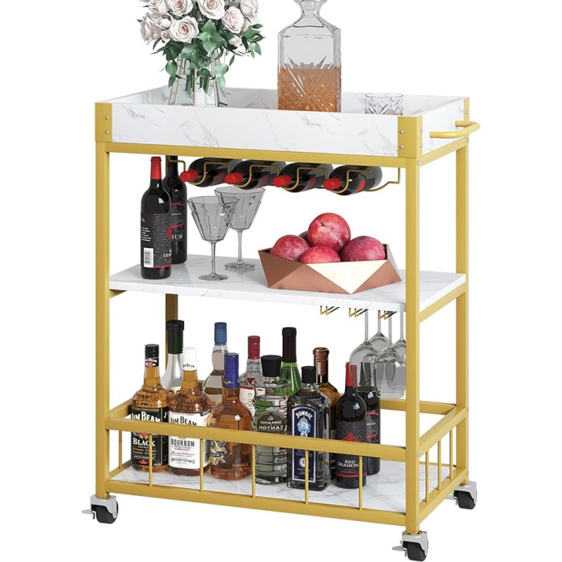 Huhote 3 Tier Serving Cart for Home Bar Kitchen Storage Cart with Wheels, 11.8