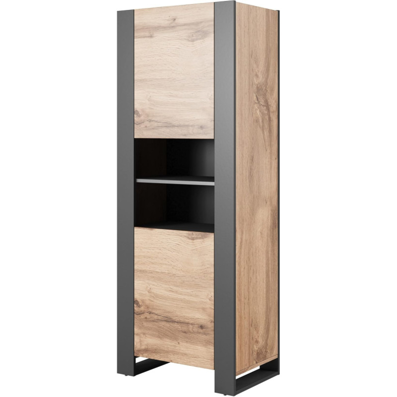 Furniture24 Wotan Oak Wood Display Cabinet Tall Cabinet Living Room Cabinet 2 Doors 5 Shelves