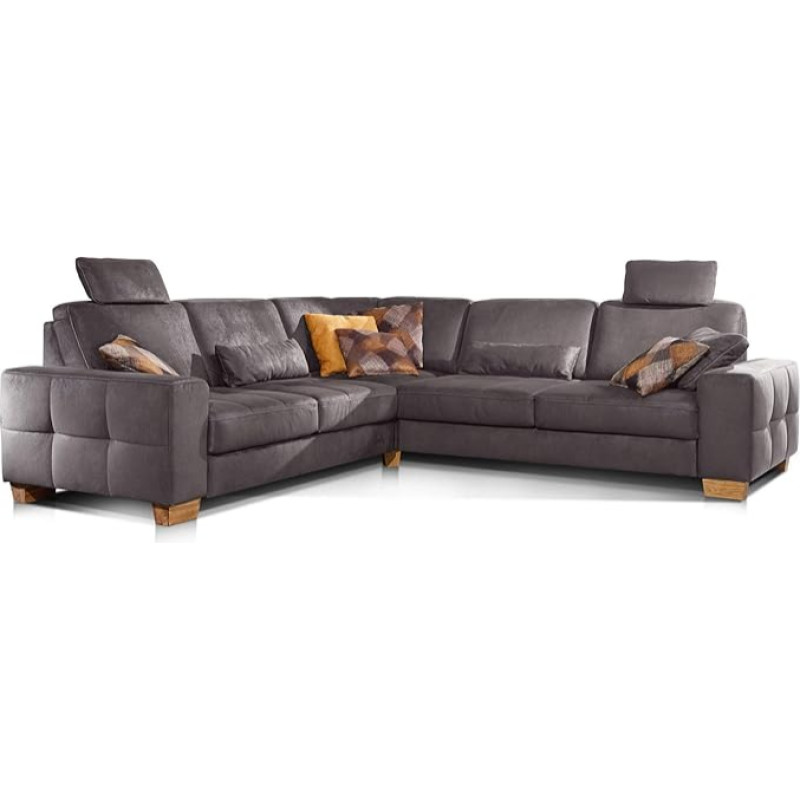 Cavadore Puccino Corner Sofa with Spring Core, Sleep Function, Adjustable Seat Depths and 2 Headrests, Isosceles Couch in L Shape in Country House Style, 276 x 86 x 271 cm, Microfibre Brown