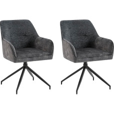 byLIVING Jacky Dining Room Chairs Set of 2 Vintage Velvet Bouclé Anthracite Metal Frame Black Upholstered Chair 360° Rotatable Dining Room Chair Living Room Chair W 62 x H 87 x D 56 cm