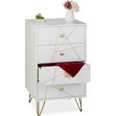 Relaxdays Chest of Drawers H x D 86 x 48 x 39 cm 4 Drawers MDF Iron Living Room Bedroom Hallway Side Chest of Drawers White/Gold