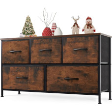 Sweetcrispy Chest of Drawers for Bedroom with 5 Drawers, Wide Dresser, Long Fabric Chest of Drawers, Storage Organiser for Closet, Bedroom, Living Room, Hallway, Children's Room,