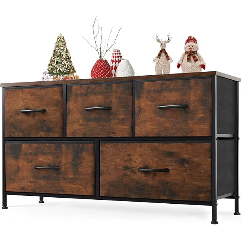 Sweetcrispy Chest of Drawers for Bedroom with 5 Drawers, Wide Dresser, Long Fabric Chest of Drawers, Storage Organiser for Closet, Bedroom, Living Room, Hallway, Children's Room,
