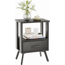 CAIYUN Black Side Table with 1 Fabric Drawer and Open Shelf, Bedside Table with Sturdy Metal Legs, Modern Design for Small Spaces, Woody Bedside Table Coffee Table