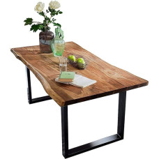 SAM Tree Edge Table, 160 x 85 cm, Quarto, Solid Acacia Wood + Walnut-Coloured, Dining Table with Black U-Frame, Dining Room Table, Wooden Table, Industrial Design, Table Top, 26 mm