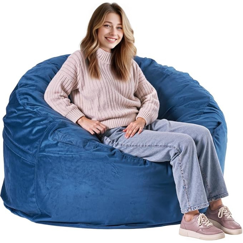 VEVOR Round Bean Bag Seat Cushion Bean Bag Adult (1168 x 1168 x 635 mm) with Removable & Washable Cover, Filled with Dutch Velvet & High Density Foam, for Bedroom Blue