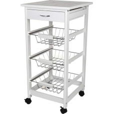 BAKAJI Space Saving White MDF Wood Kitchen Trolley with 3 Steel Fruit Baskets Drawer, Tiled Table Top and 4 360 Degree Rotating Wheels, 37 x 82 cm