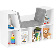 HOMASIS Children's Shelf with Cushion, Bookcase with 6 Cubes, Toy Shelf, Wooden Storage Shelf for Children's Room, Bedroom, Living Room, Load Capacity 80 kg, 103 x 30 x 63 cm (White)