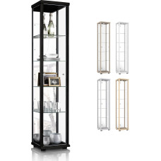 K-Möbel Glass Display Case in Black (176 x 37 x 33 cm) with 4 Height-Adjustable Glass Shelves and Mirror, Model Car Display Cabinet, Black, Collector's Display Cabinet, Living Room Cabinet, Shelf